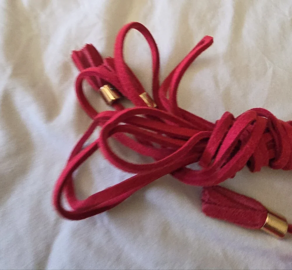 Red Leatherlike Shoelaces With Gold Accent Tip Locks